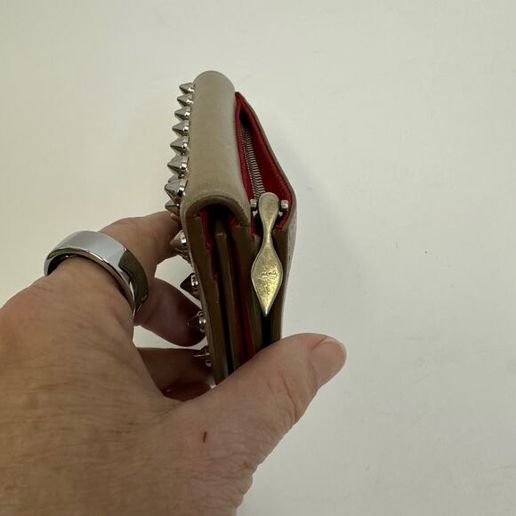 Christian Louboutin Spiked Leather Wallet - Beige with Signature Red Interior - Picture 9 of 14